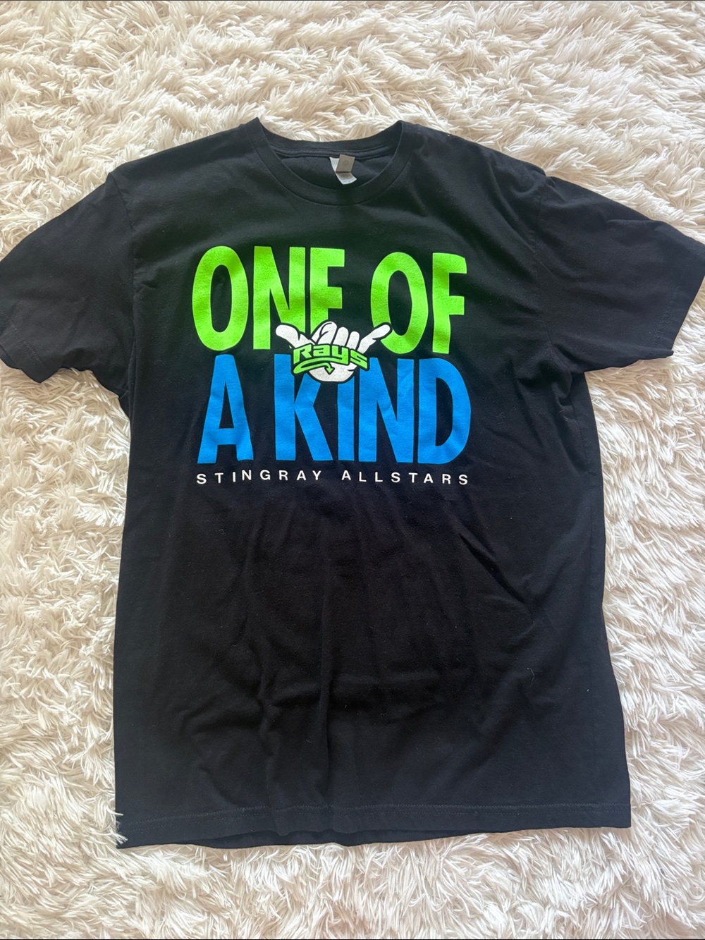 Stingray Allstars Black Tee with Neon Green and Blue "ONE OF A KIND" Graphic